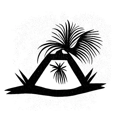 Hammock On Palm Trees With A Little Rooster On The Ground