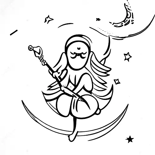 Crescent Moon With Cupid Sitting On It