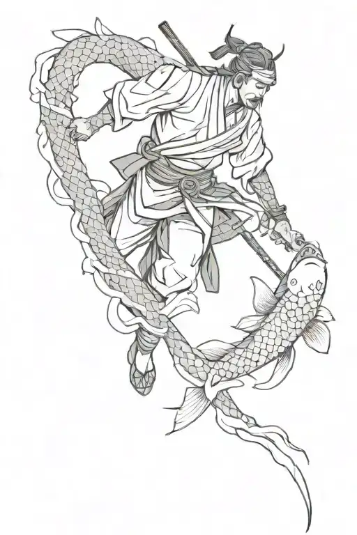 Samurai And Koi Fish