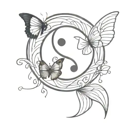 A Butterfly And Moon Intertwined In A Yin Yang Symbol