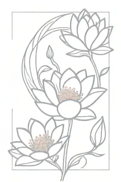 Water Lilly And Morning Glory Flowers Intertwined