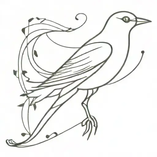 A Whimsical Blackwork Tattoo Of A Bird Gracefully Dancing On A Musical Note
