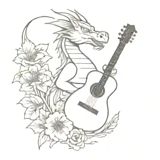 A Dragon Playing A Guitar Surrounded By Flowers