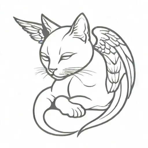 Cat With Angel Wings Laying Horizontally