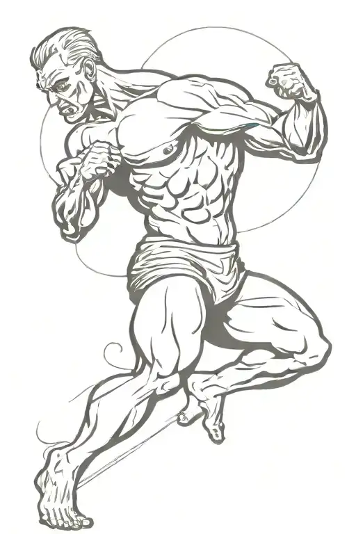 A Muscular Body Builder Fighting Off A Demon In A Dark And Gritty Setting