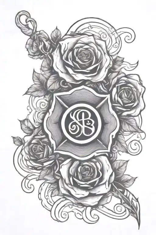 A Lined Design With Flames A Rose And Infinity Symbol