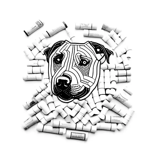 A Pit Bull Silhouette Made Of Wine Bottles And Corks