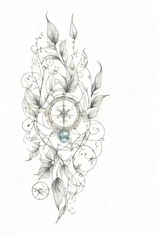 Compass With Vines And Gem Stones