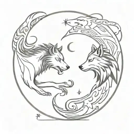 Skoll And Hati Chasing Sun And Moon