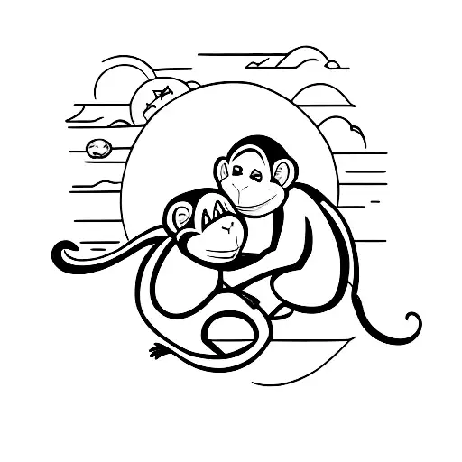 Monkeys Hugging While Sitting On The Moon
