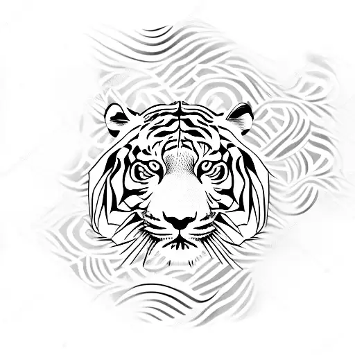 Bengal Tiger With Tribal Designs Around It