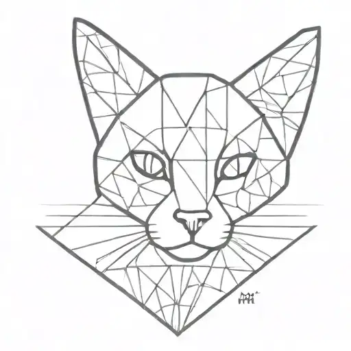 A Minimalist Tattoo Design Of A Cat With A Diamond Mosaic Pattern In The Background