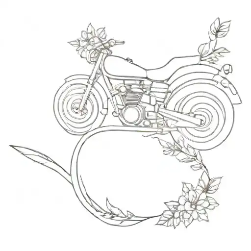 A Minimalist Tattoo Design Of A Motorcycle Exhaust Pipe With A Subtle Floral Pattern