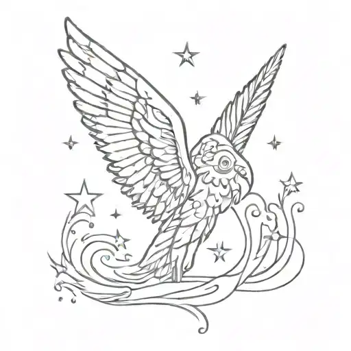 A Beautiful Angel Wings Design Incorporating Elements Of Van Gogh's Starry Night
