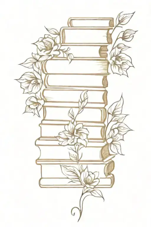A Stack Of Books With Intricate Floral Designs Growing Out Of Them