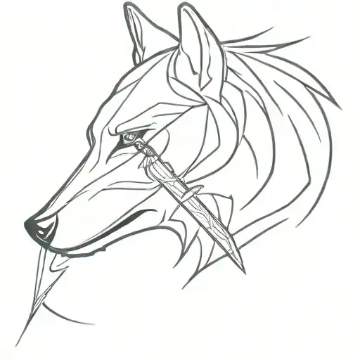 Wolf Head Profile Holding Sword Wrapped