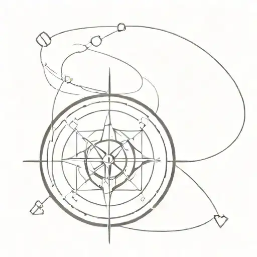 A Minimalist Tattoo Of A Serene Sea With A Traveler's Compass In The Center