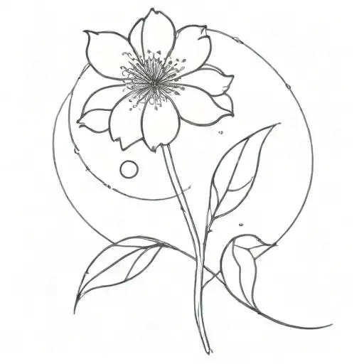 A Minimalist Tattoo Of A Flower With Full Moon