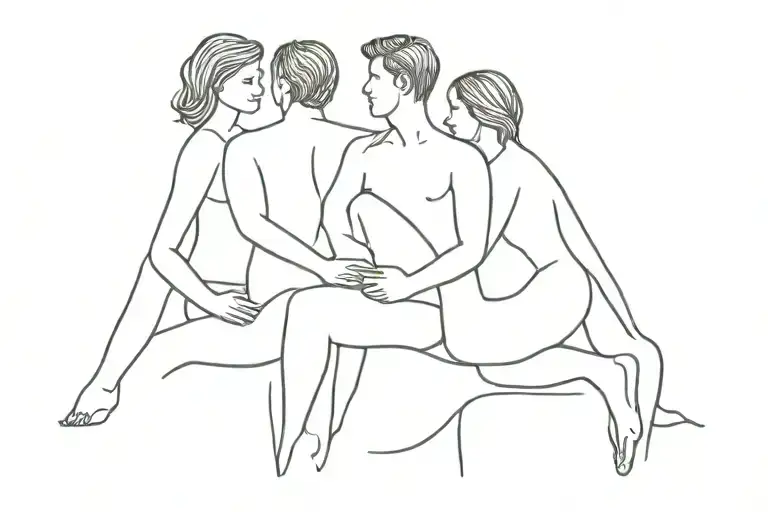 Line With 3 People Silouette On Top