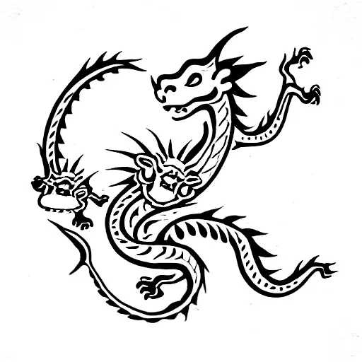 2 Dragons With Monkey And Dog