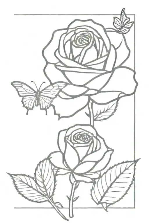 Rose With Leaves With Butterfly