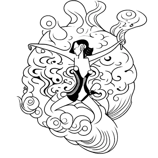 A Sensual Female Silhouette Dancing Amidst Swirling Smoke And Alcohol Bottles