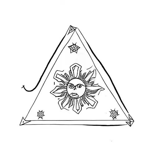 A Triangle With An Sun In The Middle And A Star On Each Corner