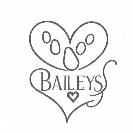 The Word Baileys With Heart And Cat Paw Print Incorporated