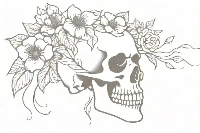 Skull And Flowers Growing