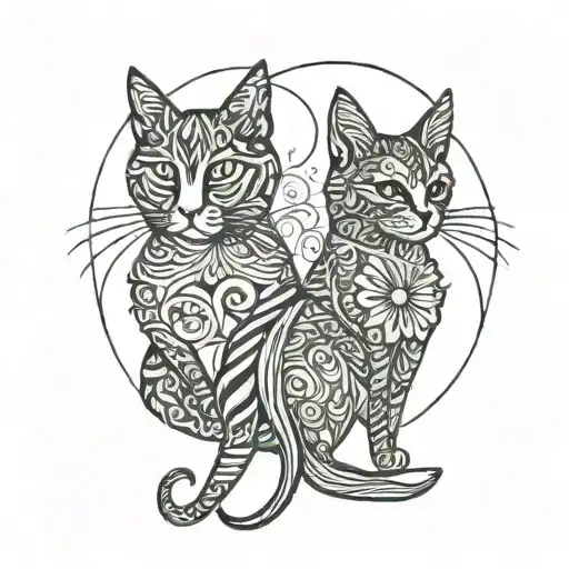 Two Cat Silhouettes Intertwined
