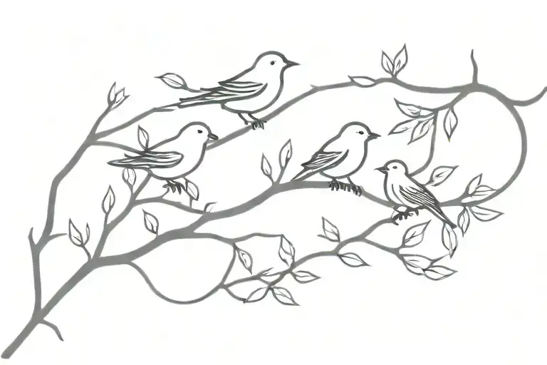 Minimalistic Bracelet Branch With 4 One-line Birds