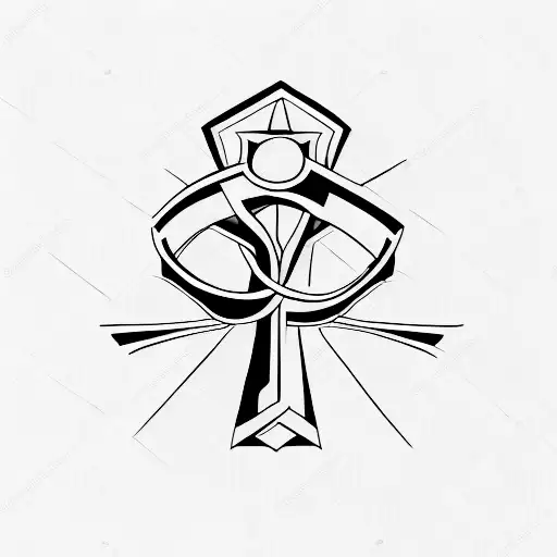 A Cross With Whire And Red Lines Making It A Ring