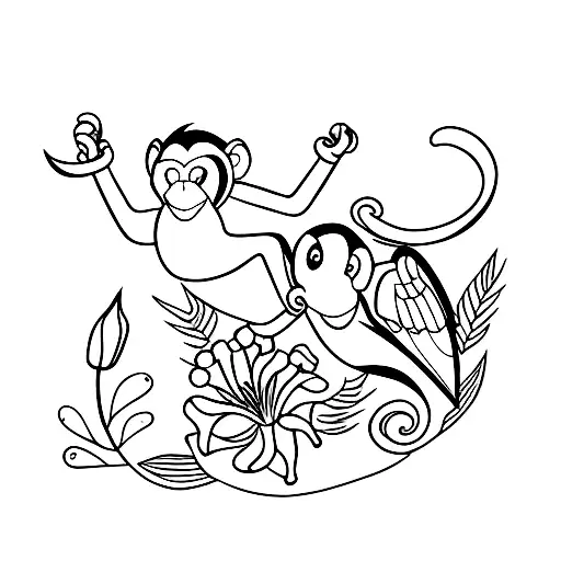 Monkey Holding Lily With A Hummingbird