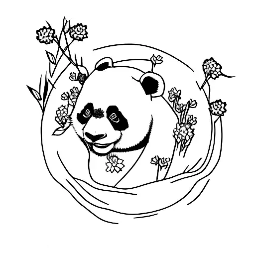 A Majestic Panda Walking Through A Field Of Blooming Maiple Flowers