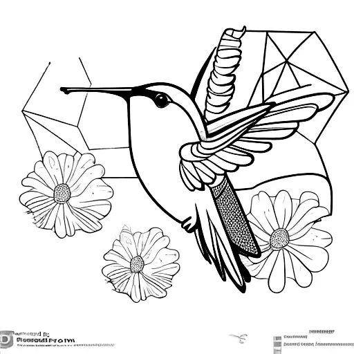 A Minimalist Geometric Design Of A Hummingbird Surrounded By Flowers