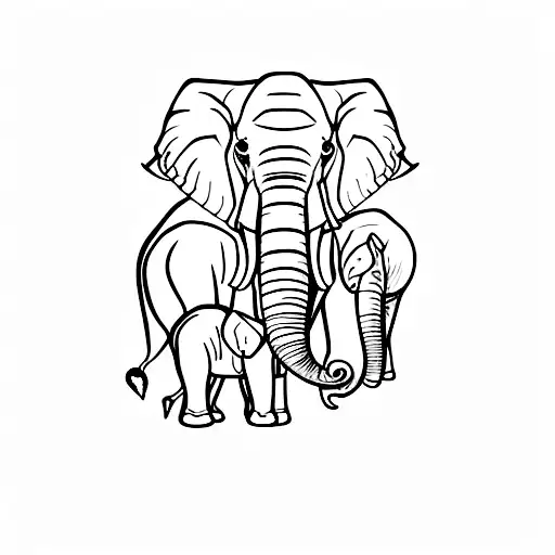 A Minimalist Portrayal Of An Elephant And Its Calf Surrounded By The Word 'Family'