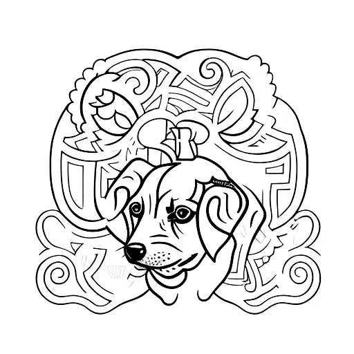 A Tattoo Of Your Girlfriend's Initials With A Small Dog Silhouette Incorporated