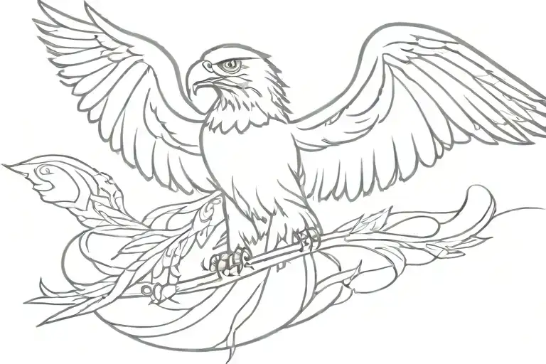 Courageous Eagle Soaring Phoenix Atop With Sword Intertwined