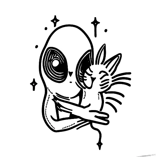 Alien With A Cat In His Arms