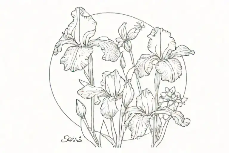 Iris Flowers With Forget Me Nots Flowers With Saturn The Planet And Stars And A Heart