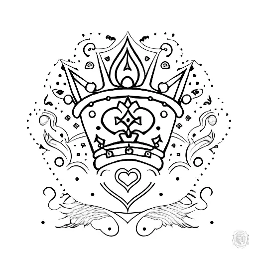 A Minimalist Tattoo Of A King Crown Surrounded By Symbols Of Love