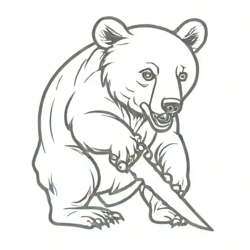 Bear Cub Holding A Knife And Blood In Mouth Open