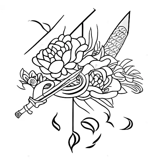 Katana Sword And Blossoms Forearm