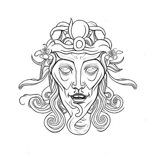 Medusa Face With It Half Flowers