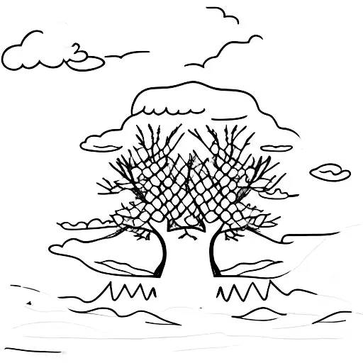 2 Tree That Grow Together And 2 Kids Sitting Beneath