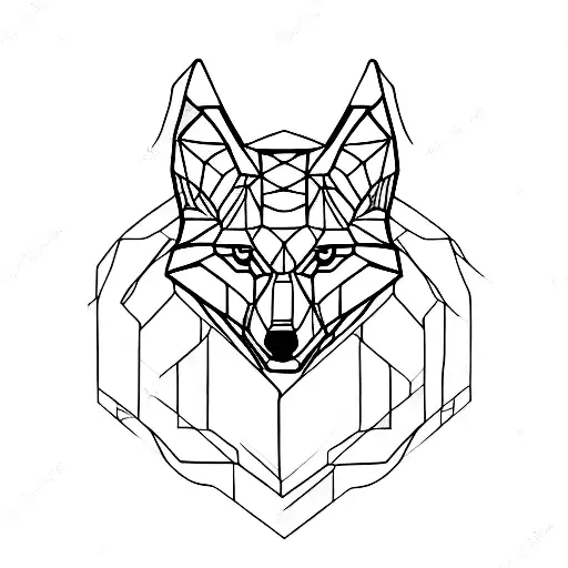 Fine Line Geometric Wolf In The Forest At The Night