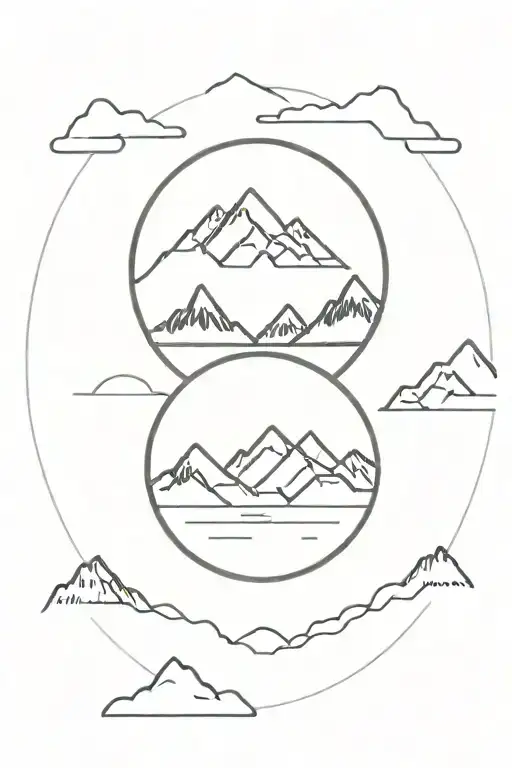 Mountains Inside A Circle With Elements