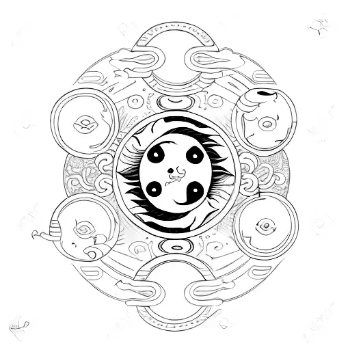 Ouroboros With Yin Yang Sun And Moon