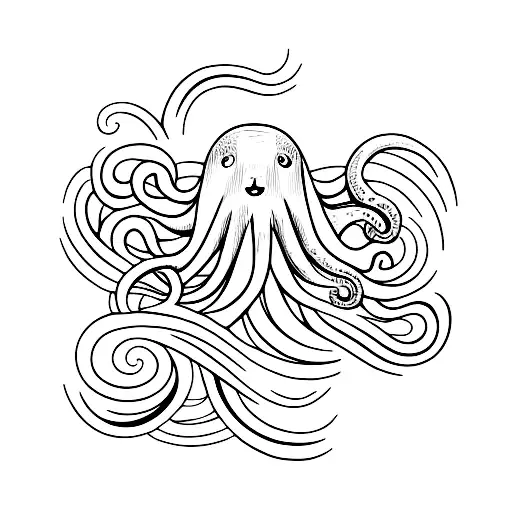 A Majestic Octopus Surfing A Wave