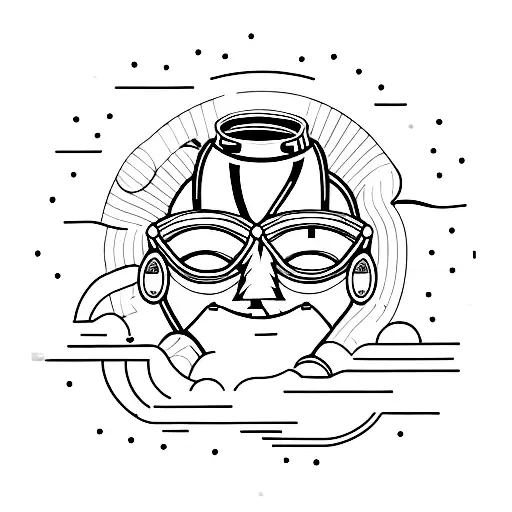 A Minimalist Tattoo Of A Camera Flash With A Car Exhaust Pipe As The Light Beam